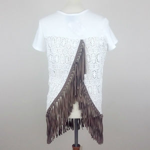 Tulip Back Crochet Lace Fringe Shirt